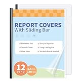 Binditek 12 Pack Clear Report Covers with Sliding Bars, 25 Sheet Capacity, 5mm Binding Bars, Letter Size, 5.5 Mil Thick, Black, for Students and Coworkers
