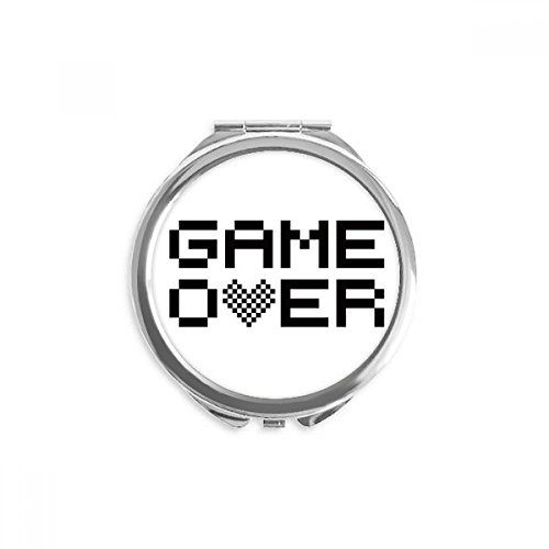 Miroir rond maquillage de poche pixel game over gris noir de 2,6 pouces