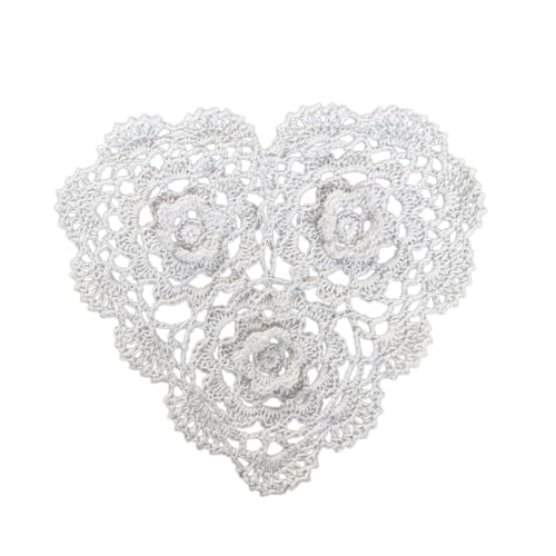 Wambere 6 tovagliette a forma di cuore, all'uncinetto, 3D, vintage, sottobicchieri, in pizzo, in tessuto, per decorare la casa, colore bianco