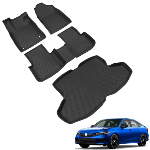 powoq Floor Mats Compatible with 2022-2026 Honda Civic Sedan Trunk Mat Cargo Liner Back Seat Protector TPE Replacement for 2022-2024 2025 2026 Honda Civic Sedan Accessories (Trunk Mat+Floor mats)