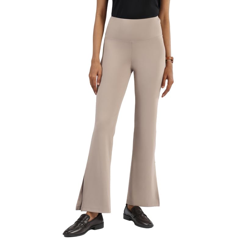 Image of BlissClub Women's Comfort Fit Mid Rise Ultimate Slit Flare Pants - Lite Tall |Above 5'5 | Stylish Slits | Stretchy | Comfortable | Back Pocket