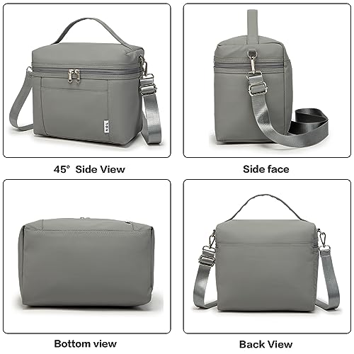 Image of NOL Natural Organic Lifestyle Insulated Lunch Bags for Women Cooler Bag Lightweight Nylon Waterproof Lunch Box For Work (Cool gray, Medium(normal))