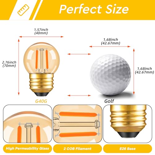 Image of G40 LED Low Watt Light Bulbs Warm Glow E26 Amber 1W 10 Watt Light Bulb,Low Lumen Light Bulb Small Edison Short Dim Light Bulbs for Lamp,Bedroom (Amber 2200K, 6 Count)