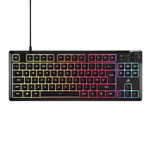 Corsair K55 CORE TKL RGB Gaming Keyboard – Tenkeyless, 8-Zone RGB, Quiet Membrane Keys, Spill Resistant, Media Keys, 1000Hz Polling – UK Layout – Black