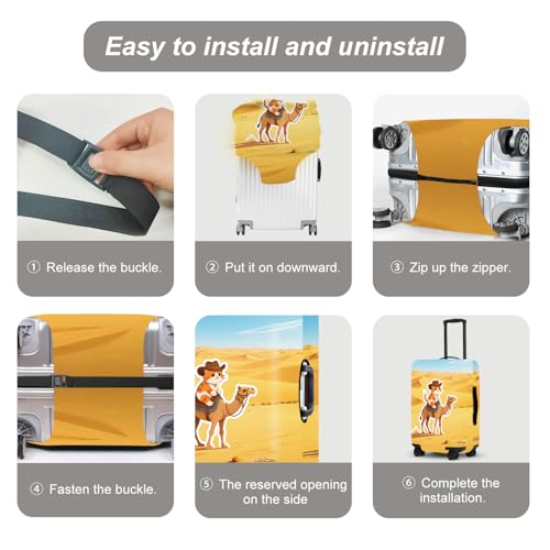 Image of Desert Adventure Luggage Protector, Washable Suitcase Cover with Cowboy Camel Scene Anti-scratch for 18 inch,20 inch,22 inchBag