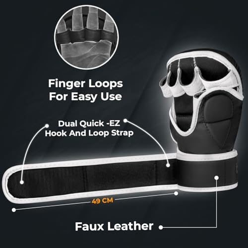 Islero Fitness Matte Black MMA Gloves Martial Arts Mitts Grappling Sparring Men Muay Thai Cage Fighting Boxing Combat Sports Women pink UFC Punching Bag Training (White, Small) - Image 3