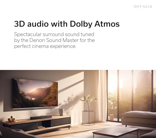 Denon DHT-S218 Sound Bar (Black), 2.1-Channel, 3D Audio with Dolby Atmos, 2 Built-in Subwoofers, Dual Midrange Drivers & Tweeters, 4K UHD HDMI with eARC, Dialog Enhancer, Multi-Pairing & Multi-Point by DENON - Image 2