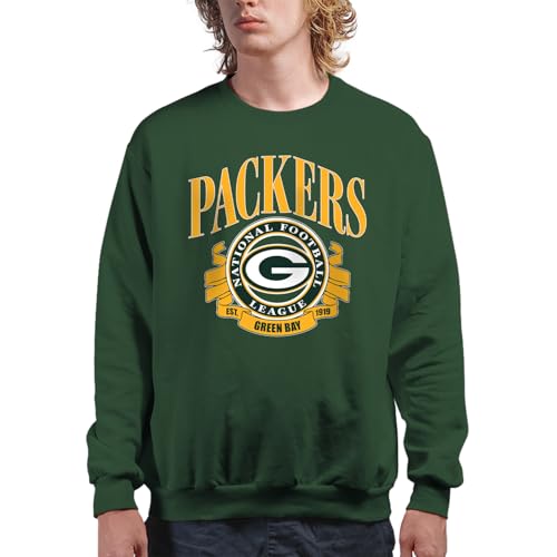 Junk Food Green Bay Packers NFL Prep - Officially Licensed Adult Pullover Fleece Crew Neck for Men and Women