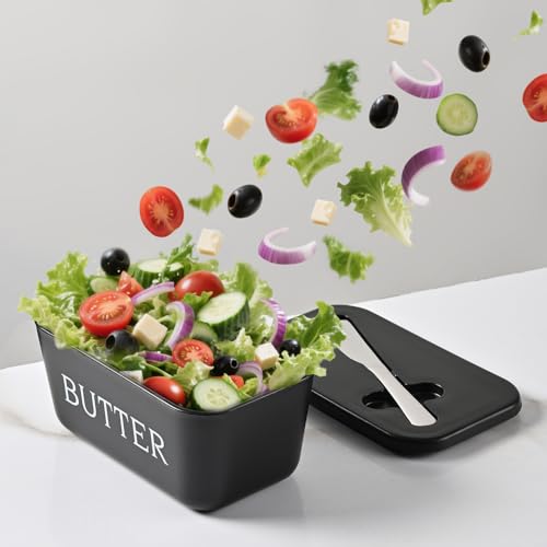 Large Plastic Butter Dish With Lid And Knife,Food Grade PP Butter Holder Keeper With Cover For Kitchen Refrigerator Black Butter Container - Image 5