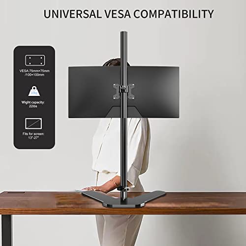 Image of Single Tall Monitor Mount, Extra Long Computer Stand with 47 inch Pole, Floor Computer Stand, Free-Standing Monitor Desk Mount Support 13 to 27 inch Screen,22lbs