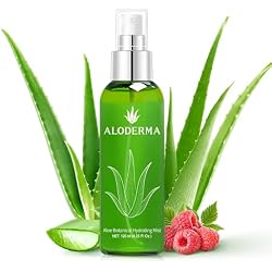 Aloderma Refreshing Hydrating Face Mist with Organic Aloe Vera, 120 ml | Bottled 12 hours after harvest 4.23 oz botanical spray featuring squalane & panthenol for daily makeup prep and dry skin care