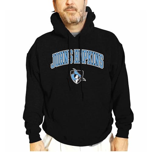 Campus Colors Adult Arch & Logo Soft Style Gameday Hooded Sweatshirt (Johns Hopkins Blue Jays - Black, Medium)