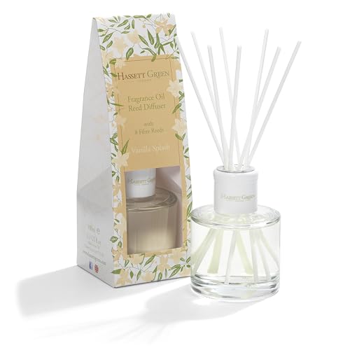 Hassett Green London Fragrance Oil Reed Diffuser - 100ml Glass Bottle with 8 Fibre Reeds - Vanilla Splash