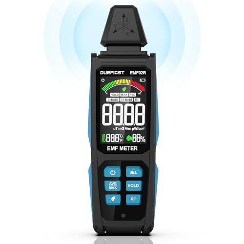 EMF Detector, DURFICST 5 in 1 Rechargeable Digital EMF Radiation Detector, Measuring Ambient Temp and Humidity, Suitable for Cell Phone Towers, Smart Meters, Home EMF Detection and Ghost Hunting