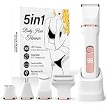 Bikini Trimmer Women,5 in 1 Electric Razor for Women,IPX7 Waterproof Bikini Trimmer, Rechargeable Womens Electric Shaver,Cordless Body Hair Trimmer for Bikini,Face,Legs,Hair (White)