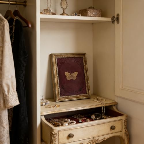 Gold Framed Wall Art, Vintage Burgundy Gold Butterfly Canvas Prints - Antique Victorian Moth Pictures, Dark Academia Library Insect Decor Gallery Artwork for Living Room, Bedroom 12x16 inch — view 5