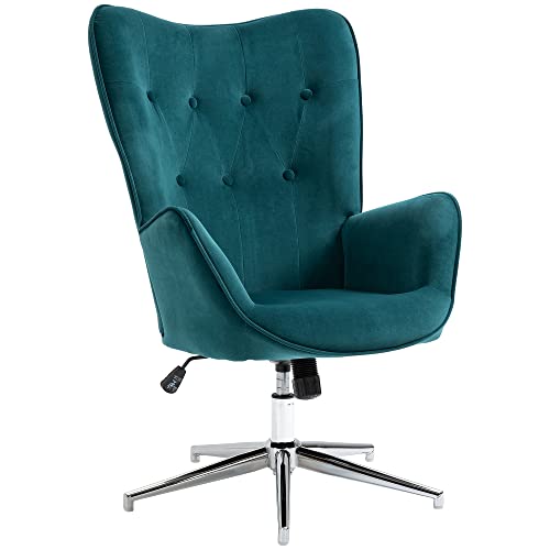 HOMCOM Sillón Salón Silla Relax Sillón Giratorio, Altura Ajustable, Respaldo Taponado, Asiento y reposabrazos acolchados, Tejido de aspecto aterciopelado, para dormitorio, salón, comedor, color azul
