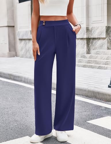 LOOKBOHO Wide Leg Pants for Women Trendy Spring Summer High Waisted Business Casual Outfits Work Pant Trousers Navy Blue — view 3
