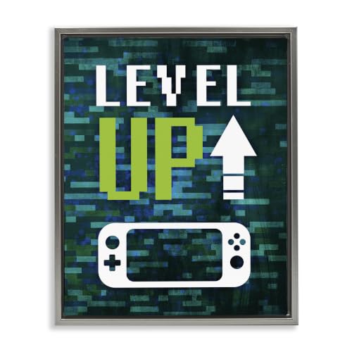 Level Up Gaming Pixel Text, 25 x 31 Inch Canvas in Floater Frame
