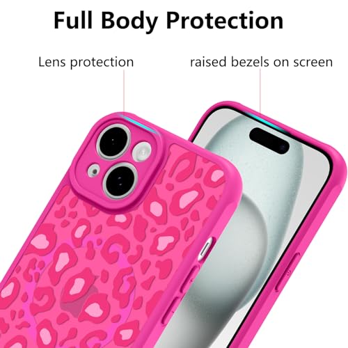 Image of KANGHAR Case for iPhone 15 Plus Hot Pink Leopard Printed Pattern | Cute Cheetah [Compatible with Magsafe] Protective Magnetic Case for Girls Women 6.7 inch