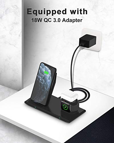 Wireless Charger - Nanami 3 In 1 Fast Wireless Charging Station For Apple Watch Series 5/4/3/2/1,Airpods Pro, Iphone 14/13/12/11/Se 2020/Xs/Xr/X,Galaxy S23/S22/S21/S20/S10/S9/Note 20(With 18W Adapter) #TOP3