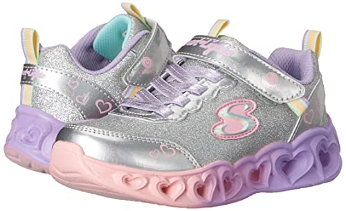 Skechers Kids Girls Heart Lights-Color Joyful Sneaker, Silver/Multi, 2 Little Kid #TOP6
