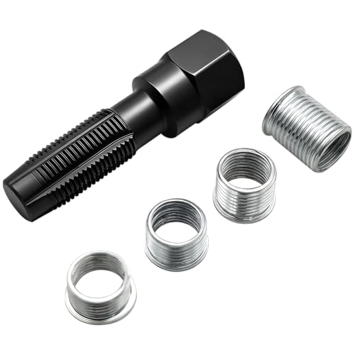 ZKTOOL 5 Piezas M14 x 1.25 Kit de Reparación de Roscas de Bujía, Kit de Roscado de Cabeza de Cilindro, Herramienta de Reparación de Roscas de Cilindro de 14 mm Reamer, 4 Insertos de Rosca