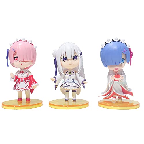 Image of Trunkin Zero Rem Re Life In A Different World From Zero (Set A)| Set Of 6 Rubber Figurine Anime Ram Figures Rem Emilia Action Polyvinyl Chloride Collectible Weeb Manga Action Figures,Multicolor