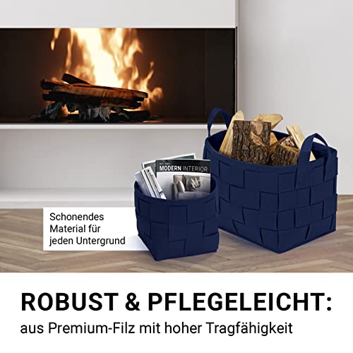 N8WERK Filz-Aufbewahrungskorb 24x24x24cm | Ideal zur Aufbewahrung von Kaminholz & Zeitschriften | Strapazierfähig & vielseitig | Faltbarer Aufbewahrungskorb passend für Regale [Dunkelblau]