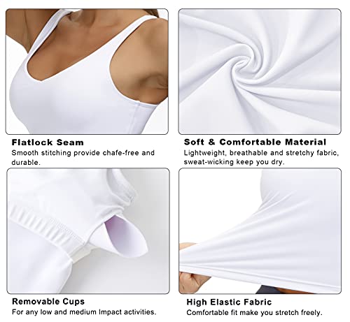 Women’s Longline Sports Bra Wirefree Padded Medium Support Yoga Bras Gym Running Workout Tank Tops (White, Small) #TOP5