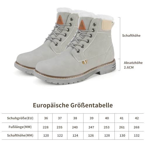 Mishansha Winterschuhe Damen Warme Gefüttert Winterstiefel Frauen Stiefeletten Grau Gr.41