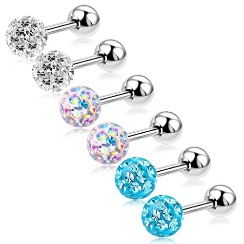 Studs Earrings Set Screw On Backs For Women Hypoallergenic Helix Tragus Cartilage Piercing 18G Zhiyaor (3Pairs-Mixed Color) #TOP1