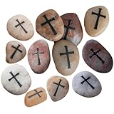 Fun Express Religious Cross Worry Stones (Set of 12) Christian Home Decor - VBS Vacation Bible School Supplies/Decor