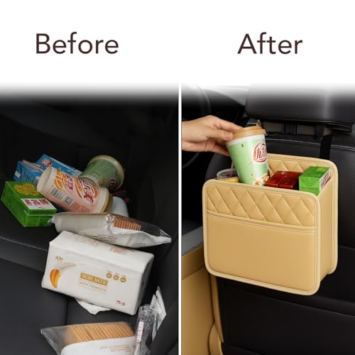 Image of Soko 1PC Car Caddy Back Seat Organizer, PU Leather Multi-Compartment Foldable Storage Bag, Space Saver Hanging Trash Bag, Foldable Garbage Utility Holder For Cars, Automobiles, SUV -Beige