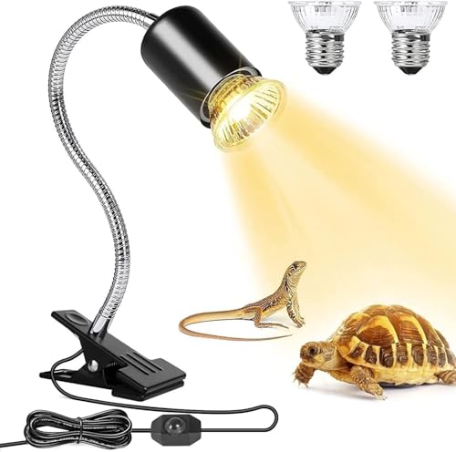 Lunriwis Schildkröten Wärmelampe,Wärmespotlampe für Aquarium Repti mit 2 UVA UVB Basking Spot Glühbirnen,25 W, 50 W,mit Clip E27 Wärmestrahler Aquarium Tiere - für Schildkröte, Eidechse, Schlange