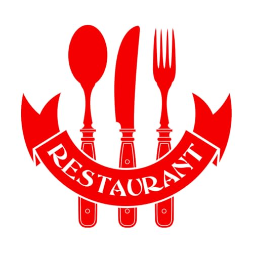 symbole du menu de restaurant, café, bar, couteau, cuillère, fourchette Stickers muraux 54x56.1cm Culture du tatouage Rouge