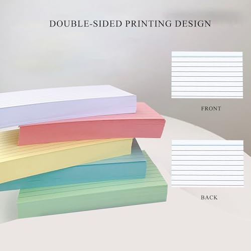 Fhlbestyu Karteikarte A7, 500 Stücke, 7,4 x 10,5 cm Linierte Karteikarte für Mark, Rezeptaufzeichnung, Hinterlasse eine Nachricht, Unterwegs Vokabel Lernen (5 Farben Verpackt)