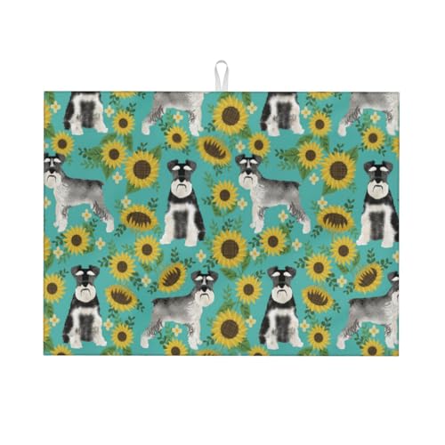 水切りマット大判 シュナウザー ひまわり 春 夏 花柄 犬種 犬 衛生 防カビ 食器 乾燥キッチンマッしろくまカフェ 速乾吸水マット 滑り止め吸収パッド 柔らかいドライングマット 洗える 抗菌 消臭 速乾性 耐油性 断熱性 お手入れ簡単 台所 滑り止め ト