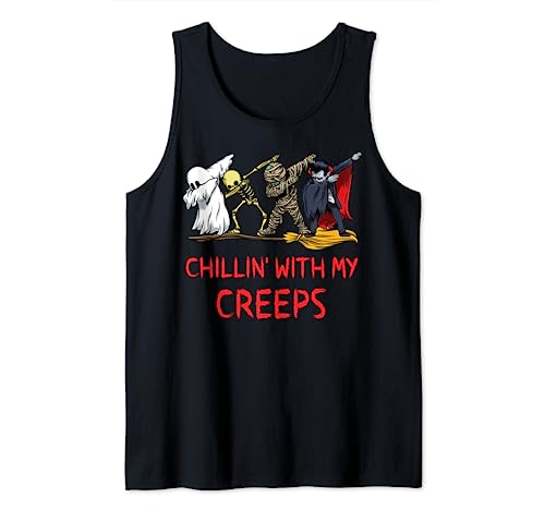 Relajándose con mis creeps, un esqueleto de vampiro de Halloween, una maldita bruja Camiseta sin Mangas