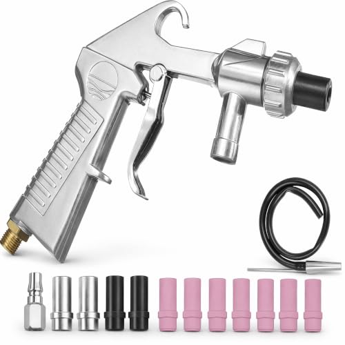 Lifegogo Sandstrahlpistole Druckluft Set: Sandstrahlpistole für Kompressor mit Düsen Verschiedener Kaliber und 1m Gummischlauch für Kfz Bremsen Rostentfernung und Metalloberflächen Reinigung