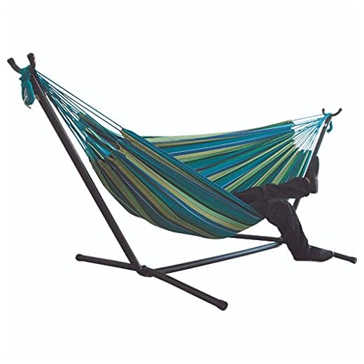 Hängmatta Hängmatta med stativ bärbar dubbel brasiliansk hängmatta med rymdbesparande stålram bärbar hängmatta Bärbar hängmatta står (Color : A)