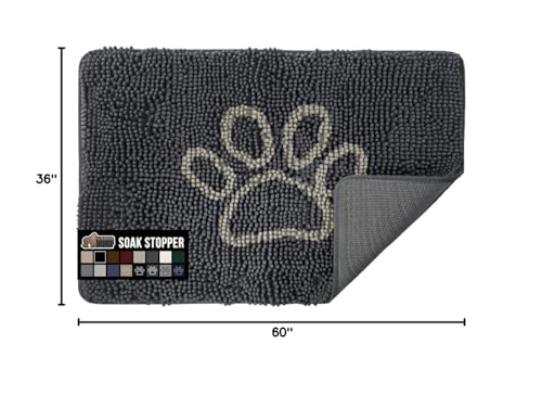 Image of GORILLA GRIP Dog Doormat, Absorbent Doormats for Muddy Dogs Paws, 60x36 Machine Washable SoakSTOPPER Rugs, Cleaner Floors, US Designed Pet Bed Door Mat, Indoor Entrance Pets Rug,Charcoal