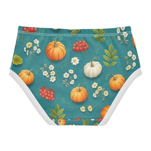 Orange White Pumpkins Toddler Underwear, Girls' Cotton Brief Underwear, 2T–8 Years2