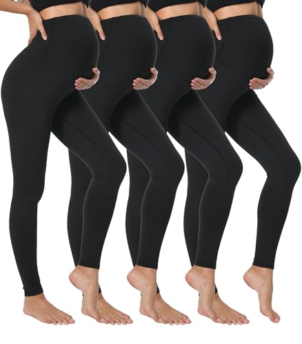 Image of Dalavch 4 Pack Women's Maternity Leggings Over The Belly High Waisted Yoga Workout Pregnancy Pants Activewear for Women