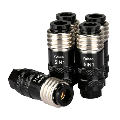 Yolass 5 In 1 Universal Quick Industrial Air Coupler, Air Hose Fittings, 1/4" Female NPT, Air Compressor Accessors Fitting (5 Piece)