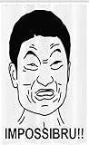 ABAKUHAUS Humor Schmaler Duschvorhang, Impossibru asiatische Meme, Badezimmer Deko Set aus Stoff mit Haken, 120 x 180 cm, Weiß & Schwarz