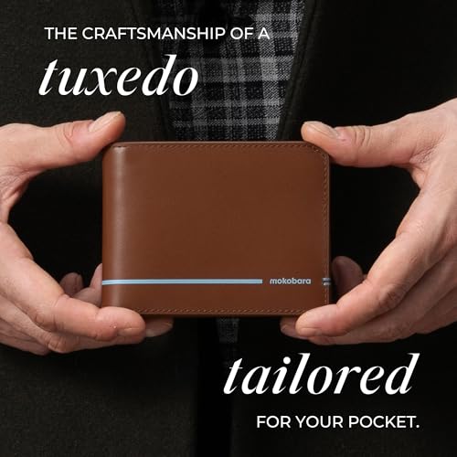 Image of MOKOBARA Stash Slim Bifold Wallet for Men | Monostriped | Genuine Leather | RFID Protected | Holds Up to 6 Cards | Single Currency Compartment | Tan Lines (Tan)