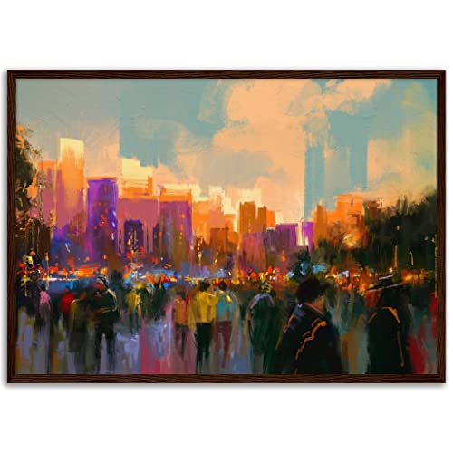 Art mural abstrait de New York en cadre bois foncé 50x70 cm pour salon