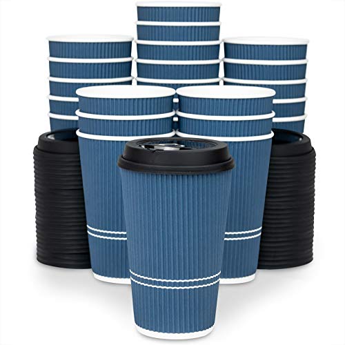 Glowcoast Disposable Coffee Cups With Lids - 16 oz To Go Coffee Cup (80 Set). Large Travel Cups Hold Shape With Hot and Cold Drinks, No Leaks! Insulated Ripple Cups Protect Hands, No Sleeves needed!