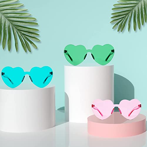 YQVIE 20 Pack Heart Shaped Sunglasses One Piece Candy Color Rimless Glasses for Women Bachelorette Party Supplies4